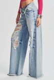 Preto casual sólido rasgado retalhos cintura média jeans regular (sujeito ao objeto real)