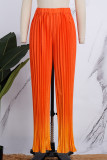 Orange-rote, lässige, allmählich wechselnde, plissierte Hose mit normaler, hoher Taille und konventionellem Positionierungsdruck