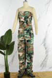 Camouflage Sexig Casual Camouflage Print Patchwork Backless axelbandslösa vanliga jumpsuits