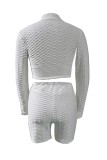 White Casual Sportswear Solid Patchwork Zipper Collar Long Sleeve Two Pieces