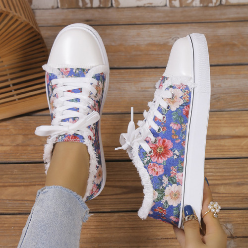 Zapatos cómodos redondos con estampado de patchwork diario informal azul