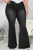 Donkerblauwe casual effen patchwork grote maat jeans