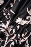 Robes noires décontractées imprimées patchwork à épaules dénudées