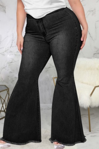 Jeans preto casual sólido patchwork plus size