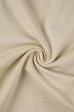 Gele Elegante Solide Patchwork Frenulum Metalen Accessoires Decoratie Spleet V-hals Wrapped Skirt Jurken