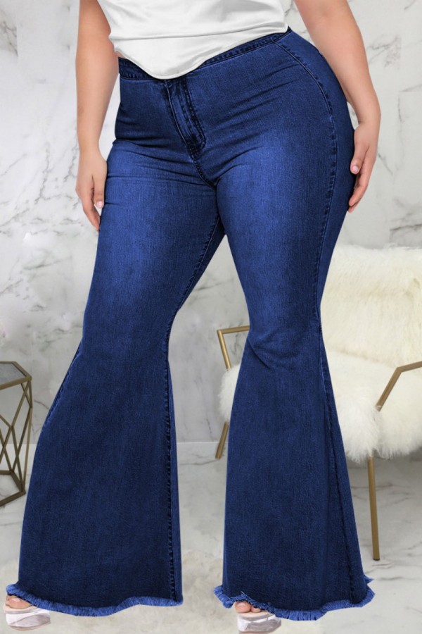 Темно-синие повседневные однотонные джинсы в стиле пэчворк больших размеров