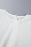 Branco casual sólido retalhos assimétrico decote em O manga comprida duas peças