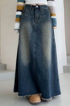 Blue Casual Solid Patchwork High Waist Regular Washed Denim Maxi Skirts