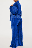 Королевский синий повседневный однотонный лоскутный отложной воротник с длинными рукавами из двух предметов