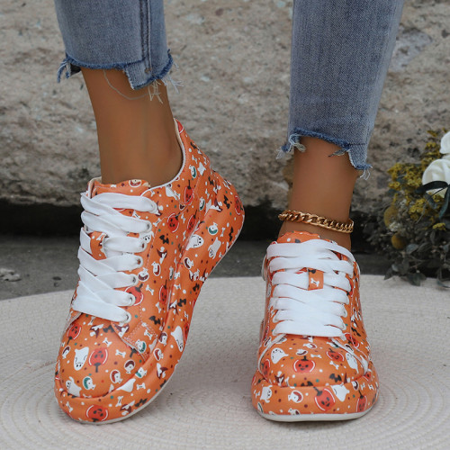 Zapatos cómodos redondos con estampado de frenillo informal naranja para exteriores