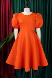 Black Casual Solid Patchwork O Neck A Line Short Sleeve Dress