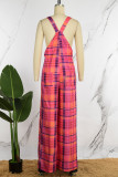Tute regolari con stampa scozzese casual rosa rossa patchwork senza schienale con cinturino per spaghetti (senza top a fascia)