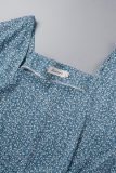 Hellblaue A-Linien-Kleider mit lässigem Druck und schlichtem quadratischem Kragen in Übergröße