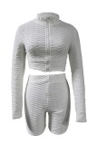 Abbigliamento sportivo casual bianco Solido patchwork Colletto con cerniera Manica lunga Due pezzi