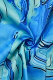 Vêtement d'extérieur décontracté imprimé patchwork col rabattu bleu