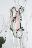 Maillots de bain dos nu transparents couleur patchwork sexy évidé (sans rembourrage)