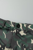 Camouflage Street Camouflage Print Tofs Draw String Ficka Vanlig Midja Rak Full Print Bottom