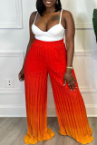 Pantaloni con stampa di posizionamento convenzionale a vita alta regolari pieghettati con stampa a cambiamento graduale casual rosso arancione