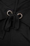 Kaki Elegant Effen Patchwork Frenulum Metalen Accessoires Decoratie Spleet V-hals Wrapped Skirt Jurken