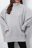 Grey Casual Solid Patchwork Turtleneck Tops