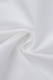 ホワイトカジュアルソリッド包帯パッチワークバックルターンダウンカラーシャツドレスプラスサイズドレス