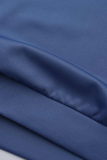 Cinza Azul Casual Vintage Estampa Patchwork Letra O Neck Tops