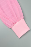 Розовый Элегантный принт Пэчворк V-образный вырез Длинный рукав Из двух частей