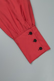 Red Casual Letter Print Patchwork Turndown Collar Shirt Dress Dresses