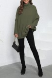 Army Green Casual Solid Patchwork Turtleneck Tops