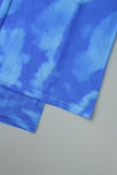 Blå Casual Print Patchwork Turndown-krage Långärmad i två delar