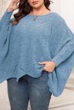 Azul Casual Sólido Assimétrico O Neck Plus Size Tops