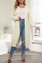 Krämvit Casual Solid Cardigan Plus Size Överrock
