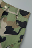 Groene casual camouflageprint uitgeholde patchwork rechte middentaille conventionele broek met volledige print