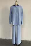 Baby Blue Casual Solid Patchwork Buckle Turndown Collar Long Sleeve Two Pieces