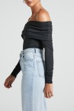 Black Sexy Casual Solid Backless Off the Shoulder Skinny Romper