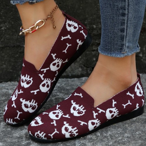 Sapatos confortáveis ​​redondos em patchwork casual Borgonha
