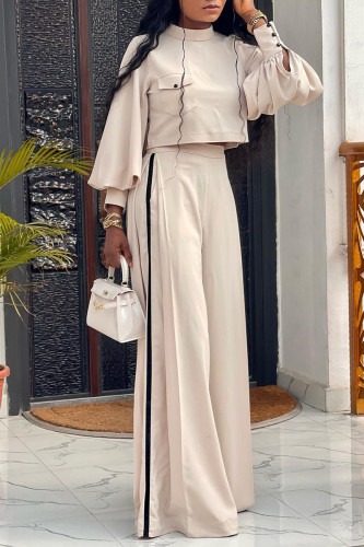 Apricot Casual Solid Patchwork Pocket Half A Turtleneck Long Sleeve Two Pieces
