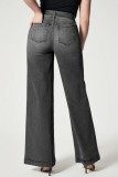 Marineblauwe casual dagelijkse effen patchwork normale denim jeans met hoge taille