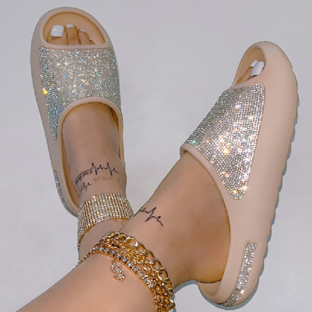 Apricot Casual Daily Living Patchwork Rhinestone Round Comfortable Shoes