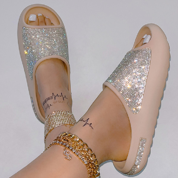 Abricot Casual Quotidien Patchwork Strass Rond Chaussures Confortables