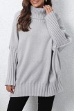 Apricot Casual Solid Patchwork Turtleneck Tops