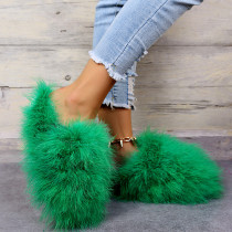 Zapatos cómodos y abrigados redondos de color sólido con retales de vida informal verde