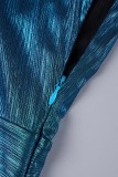 Robe de soirée bleue sexy, couleur unie, dos nu, col oblique