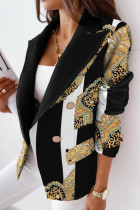 Черно-белая повседневная верхняя одежда с пряжкой и V-образным вырезом с принтом в стиле пэчворк