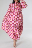 Розовые повседневные платья с уздечкой и плиссированными круглыми вырезами и длинными рукавами, платья больших размеров