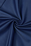 Colletto con cerniera patchwork con stampa casual blu per strada Plus Size Due pezzi