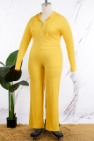 Желтый повседневный однотонный лоскутный воротник с капюшоном, комплект из трех предметов большого размера