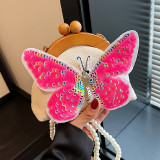 Розовые повседневные лоскутные сумки с жемчугом и блестками-бабочками