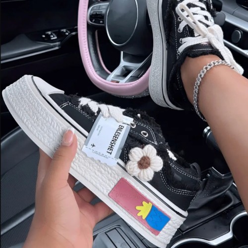 Black Casual Daily Patchwork Frenulum Contrast Round Comfortable Out Door Shoes