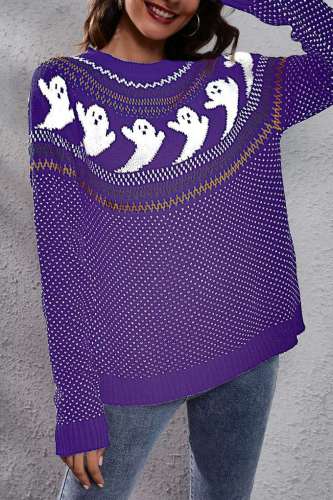Purple Casual Patchwork Contrast O Neck Tops